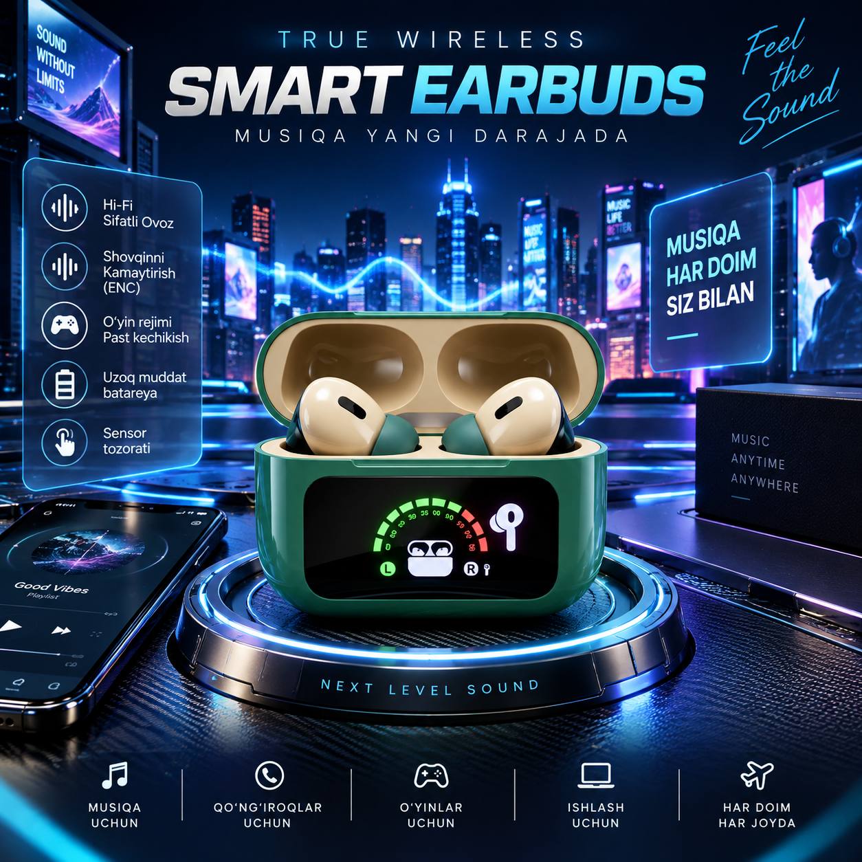 🎧 SMART EARBUDS — MUSIQA YANGI DARAJADA!